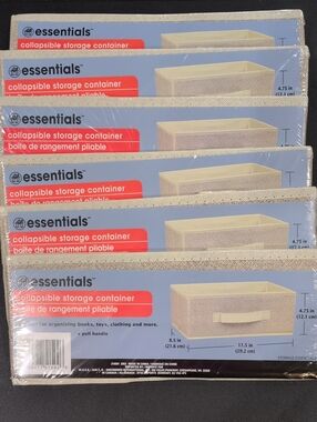 6 Essentials Beige/Cream Collapsible Fabric Storage Bin Set 8.5"X11.5"X4.75"